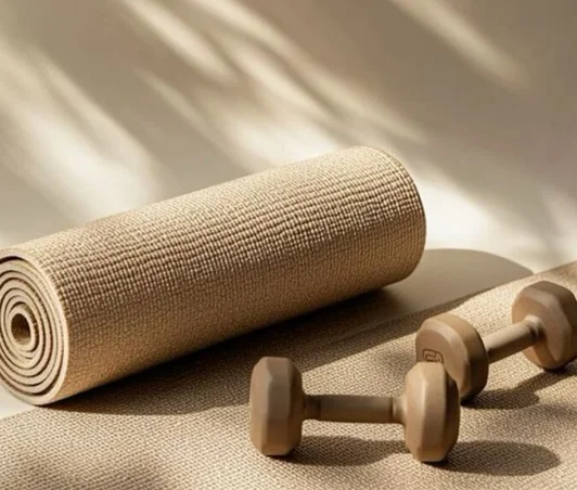 Tapis de yoga et haltères